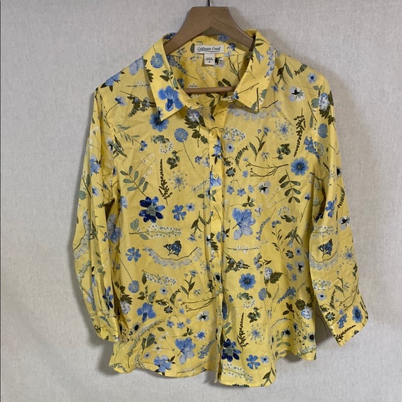 Coldwater Creek Floral Button-Up 3/4 Sleeve 100% Cotton Excellent Condition - Picture 1 of 9